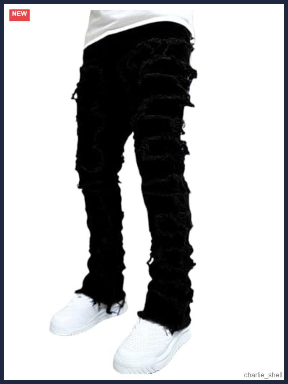 Mens Y2K Ripped Skinny Jeans Distressed Denim Pants Streetwear Emo Hip Hop